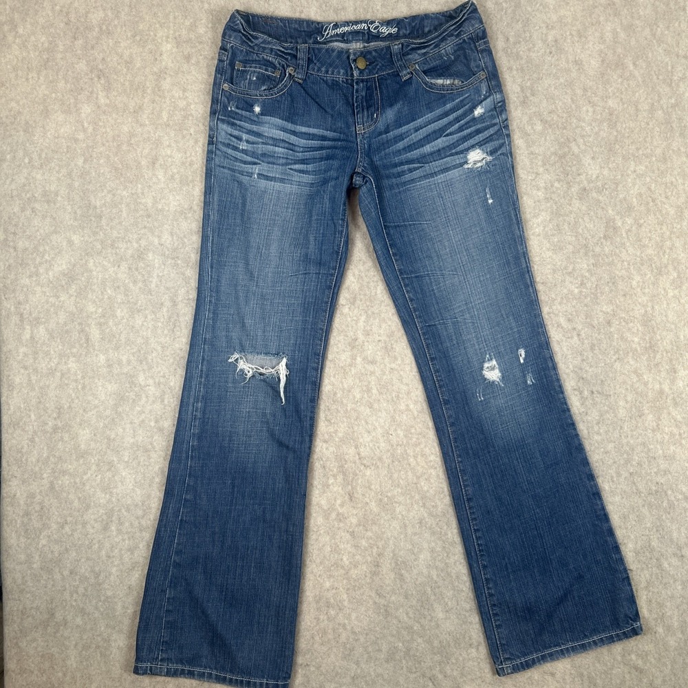 Vintage Y2K American Eagle Jeans Women 6 Favorite Boyfriend Flared Med Wash Fade